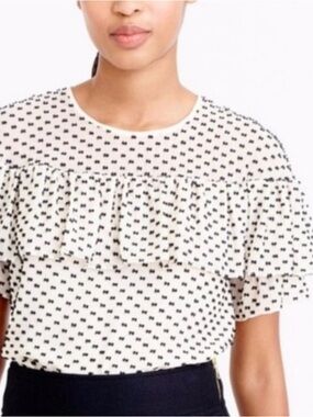 JCrew Ruffle Polka Dot Short Sleeve Blouse - White/Black